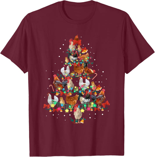 Chicken Christmas Tree Lights Xmas Kids Men Women T-Shirt - T-Shirt | Maroon