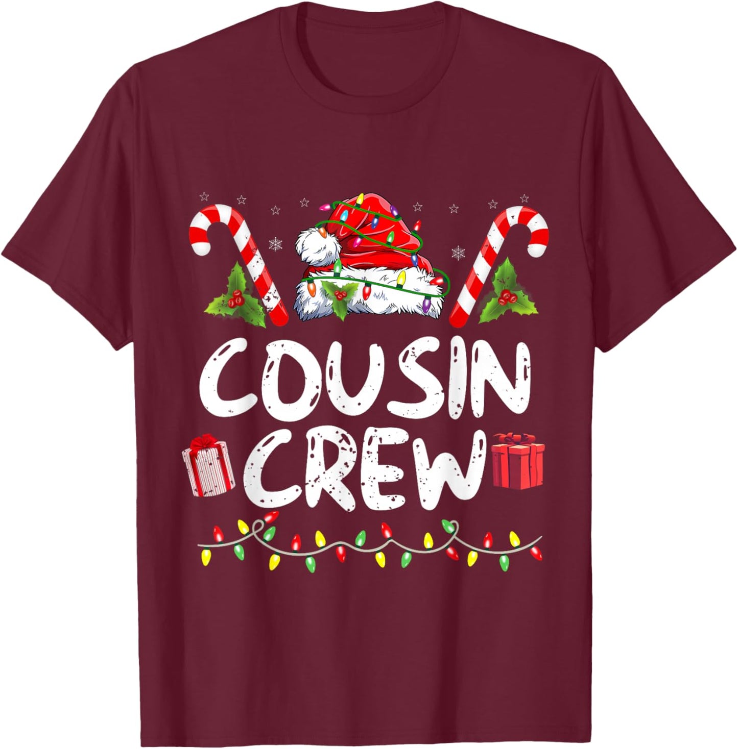 Christmas Cousin Crew Santa Hat Men Women Kids T-Shirt - T-Shirt | Maroon