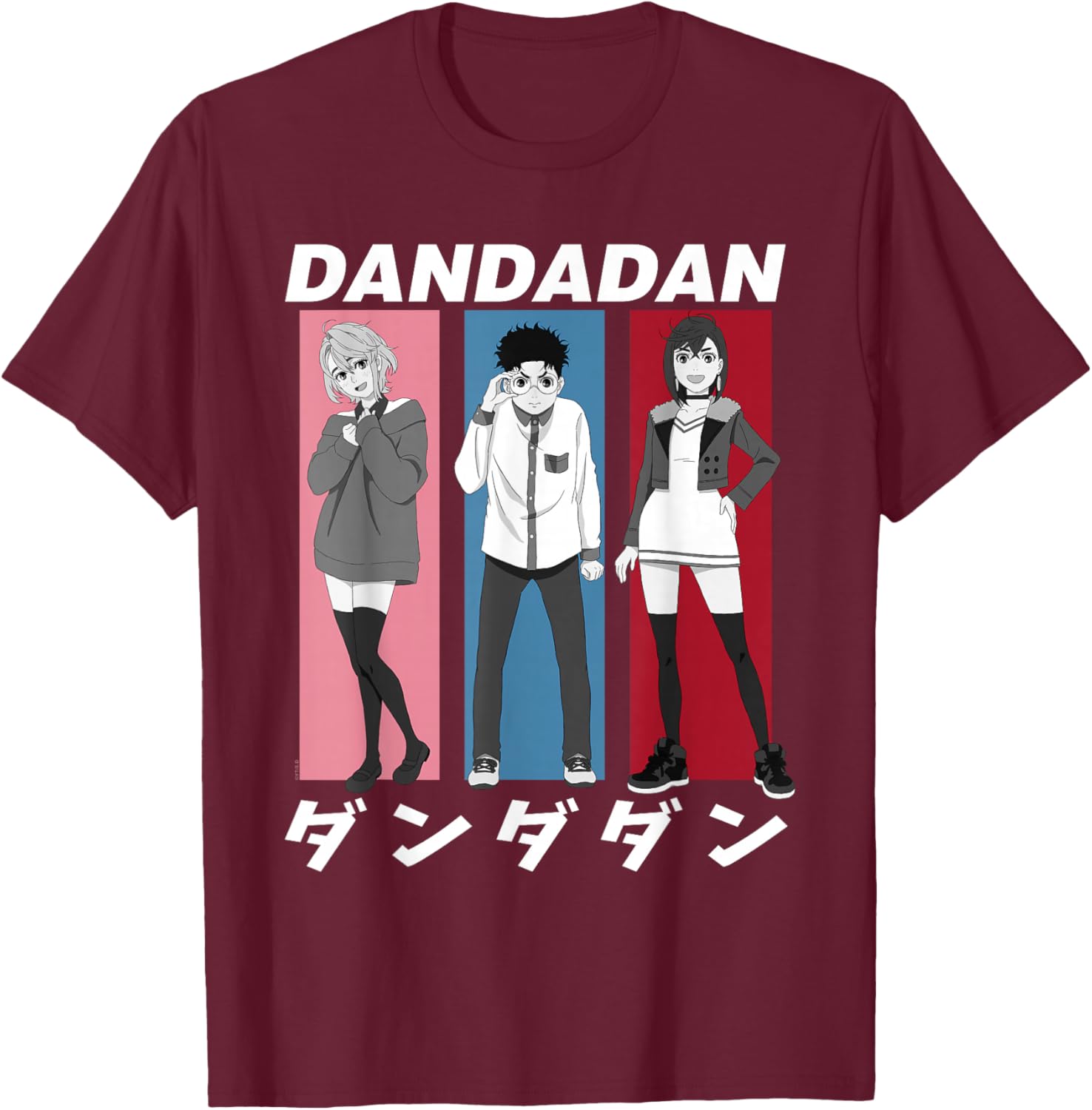 Dan Da Dan Momo Okarun Aira Colored Frames Anime T-Shirt - T-Shirt | Maroon