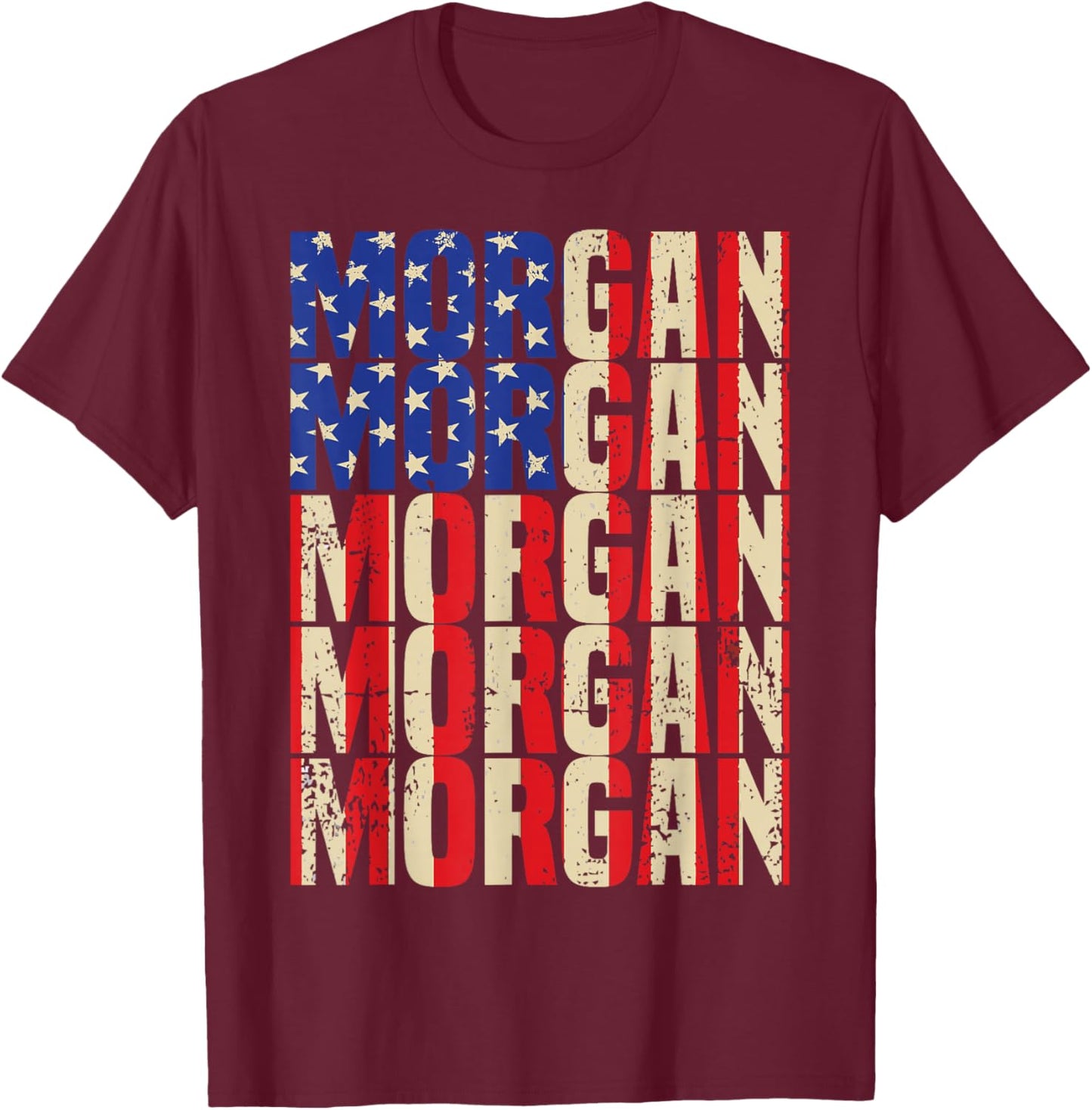 Morgan First Name Boy Men American Flag Vintage Style USA T-Shirt - T-Shirt | Maroon