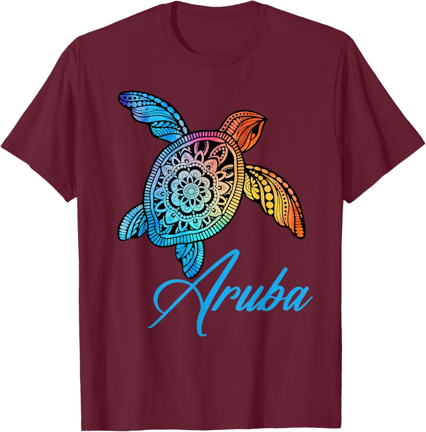 Aruba Tribal Tie Dye Sea Turtle Aruba T-Shirt - T-Shirt | Maroon