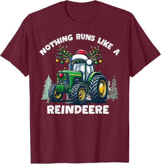 Nothing Runs Like A Reindeere Christmas Tractor Reindeer T-Shirt - T-Shirt | Maroon