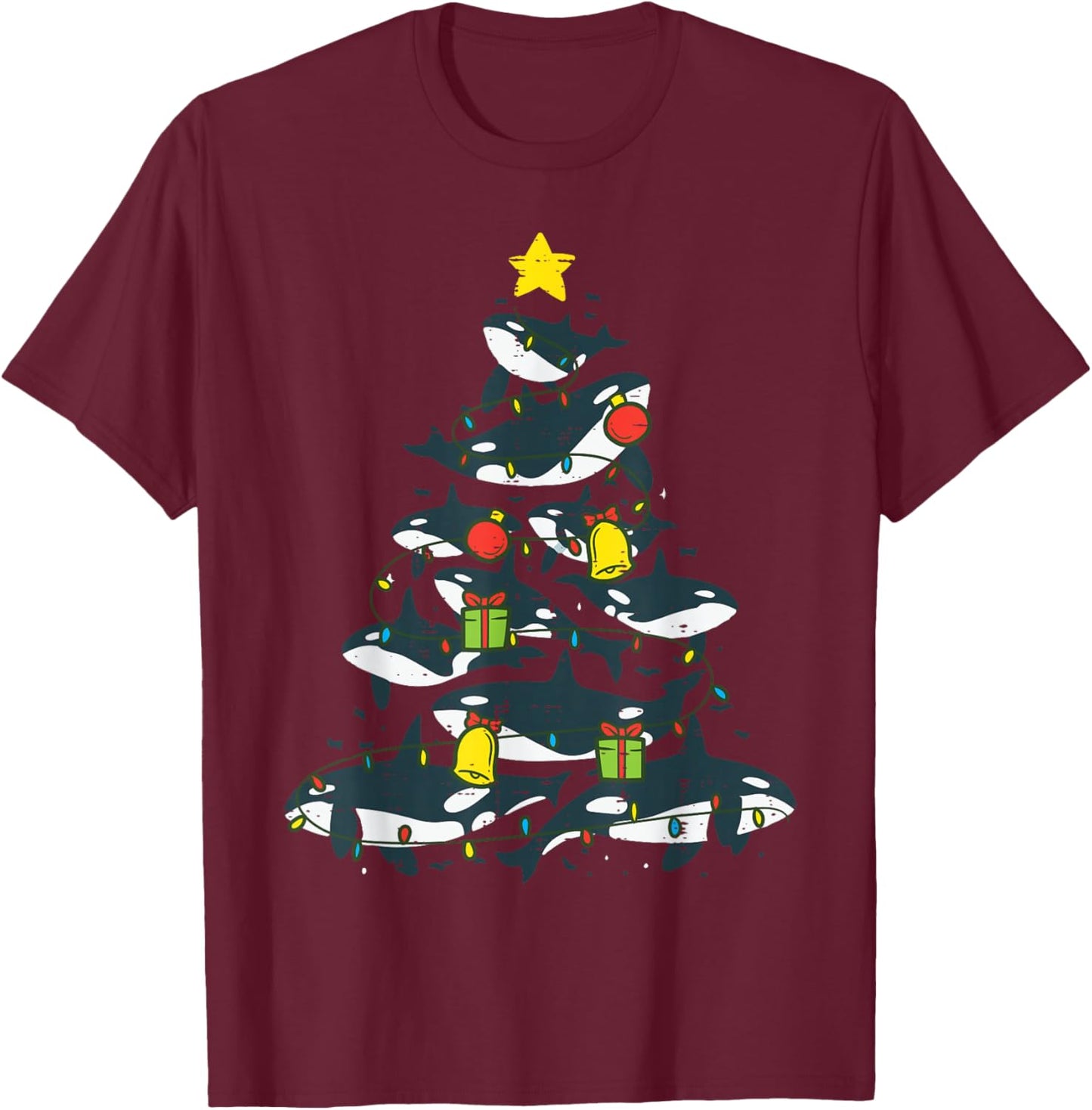Killer Whales Christmas Tree Xmas Orca Women Men Boys Kids T-Shirt - T-Shirt | Maroon