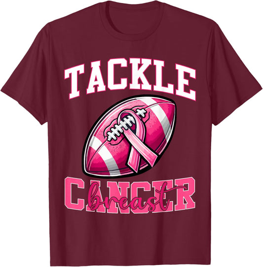 Tackle Breast Cancer Football Pink Ribbon Cancer Awareness T-Shirt - T-Shirt | Maroon