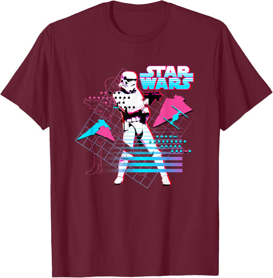 Star Wars Neon Stormtrooper Retro Gradient T-Shirt - T-Shirt | Maroon