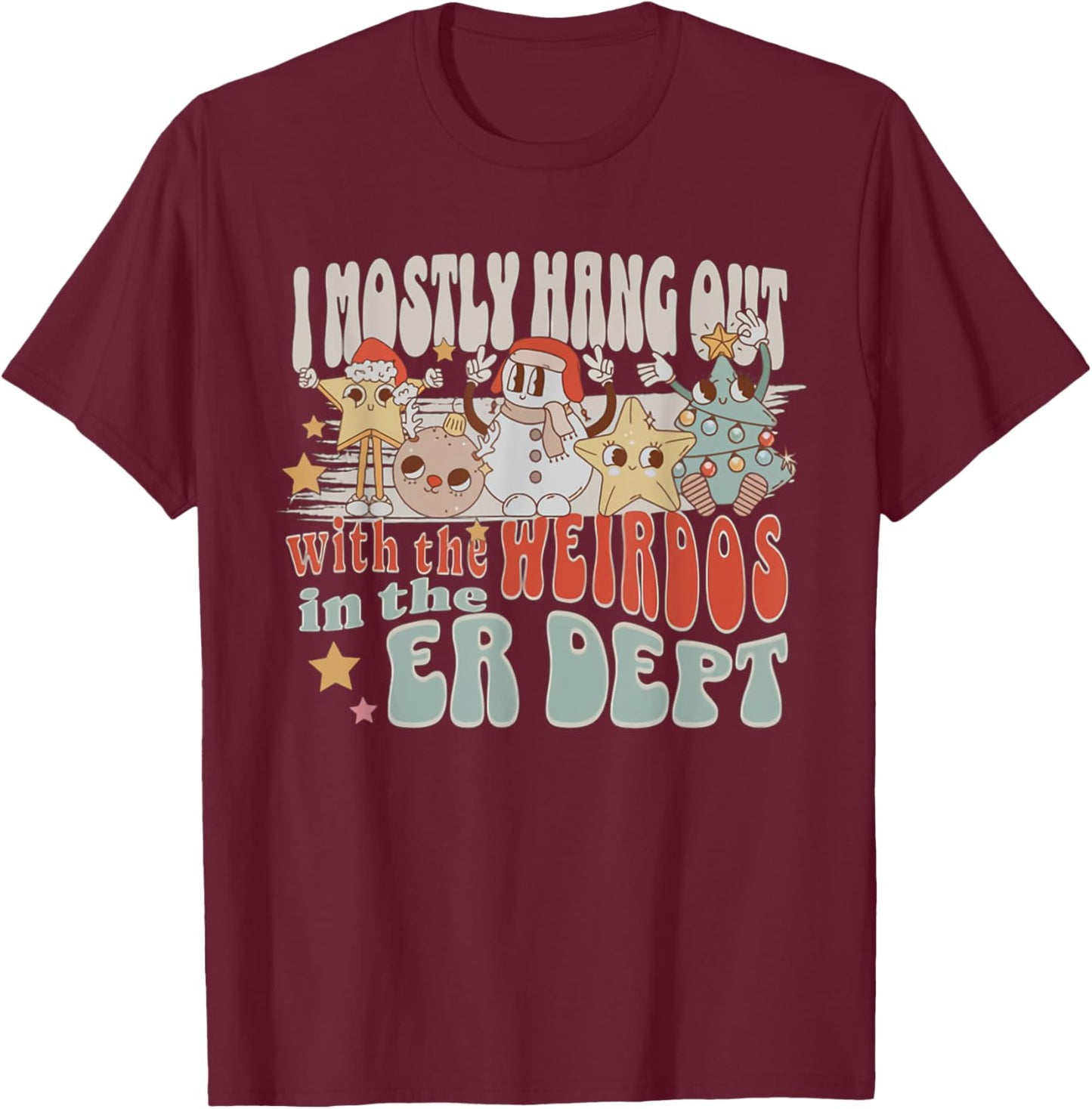 ER Nurse Christmas Emergency Department Nurse ED Tech T-Shirt - T-Shirt | Maroon
