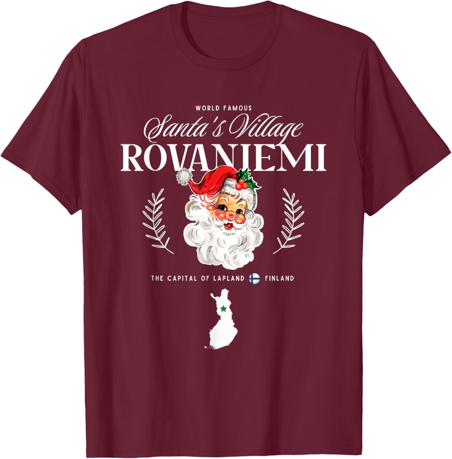 World Famous Rovaniemi Vintage Santa Claus Lapland Finland T-Shirt - T-Shirt | Maroon