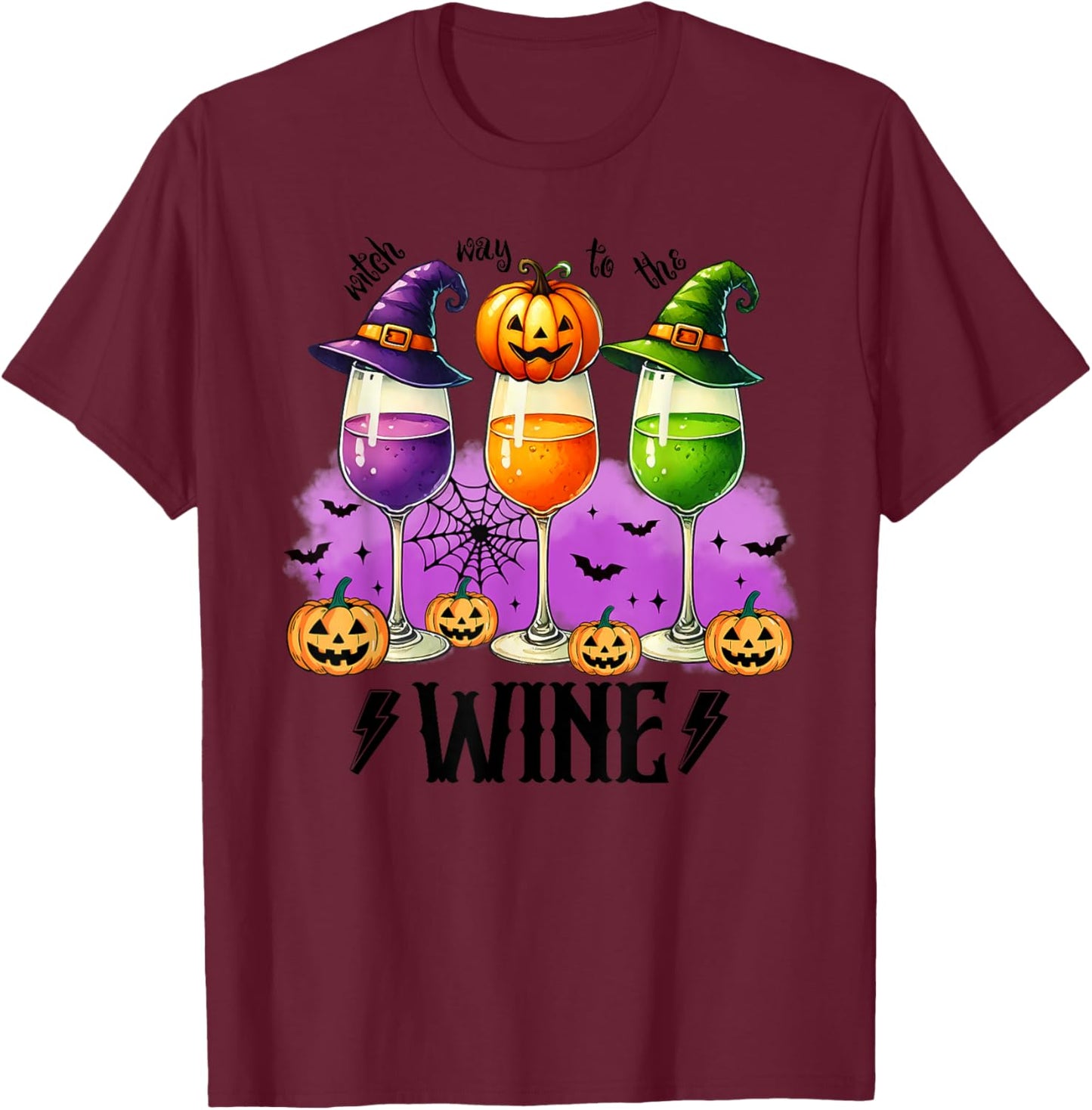 Halloween Red Wine Glasses Funny Halloween T-Shirt - T-Shirt | Maroon