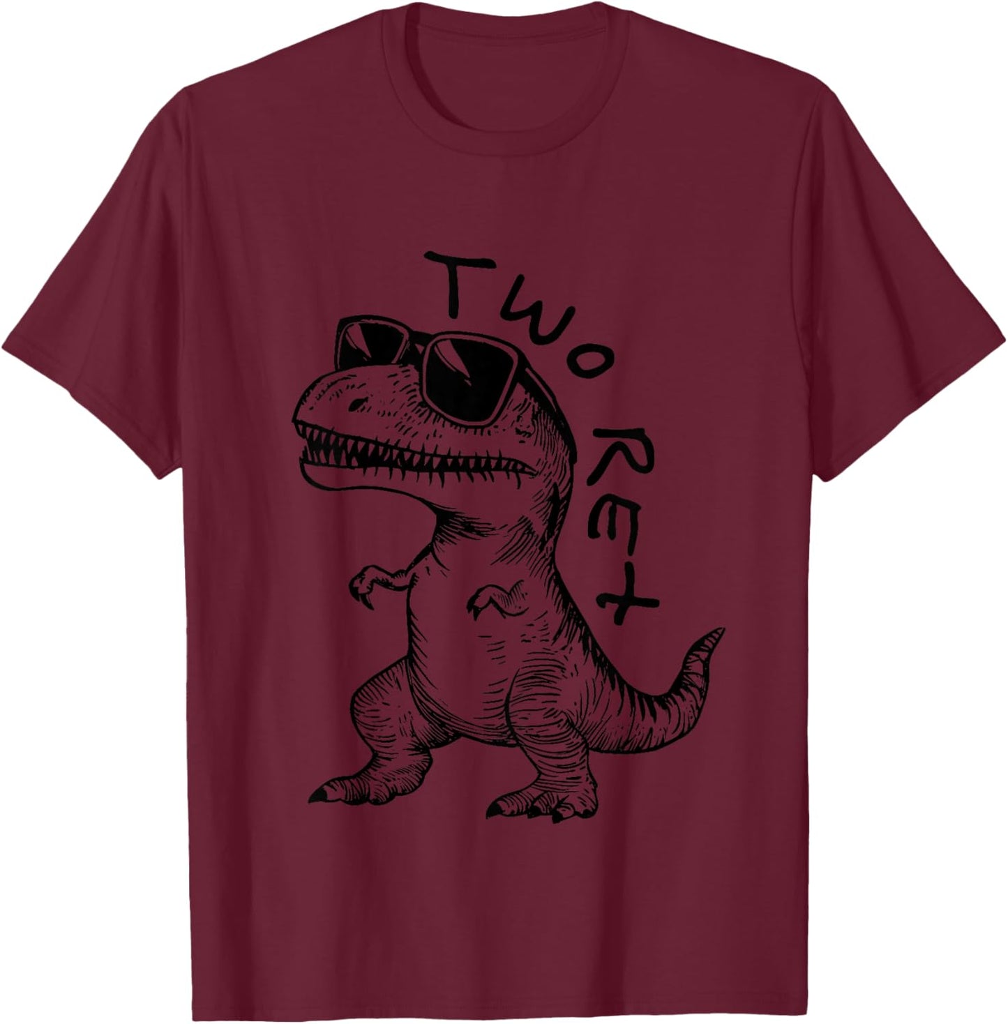 Two Rex 2nd Birthday Gifts Second Dinosaur Boy 2 Years Old T-Shirt - T-Shirt | Maroon