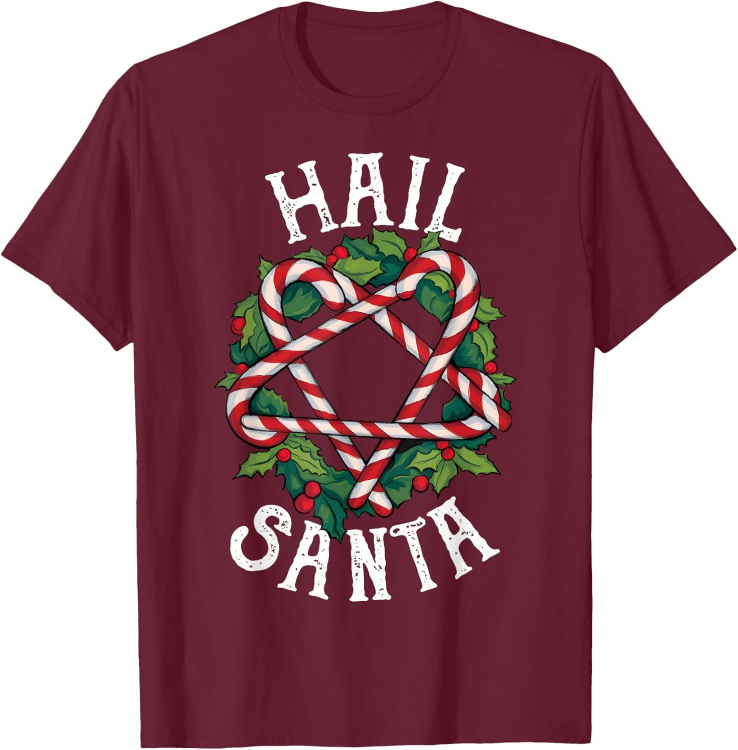 Hail Santa Candycane Pentagram Gothmas Funny Goth Christmas T-Shirt - T-Shirt | Maroon