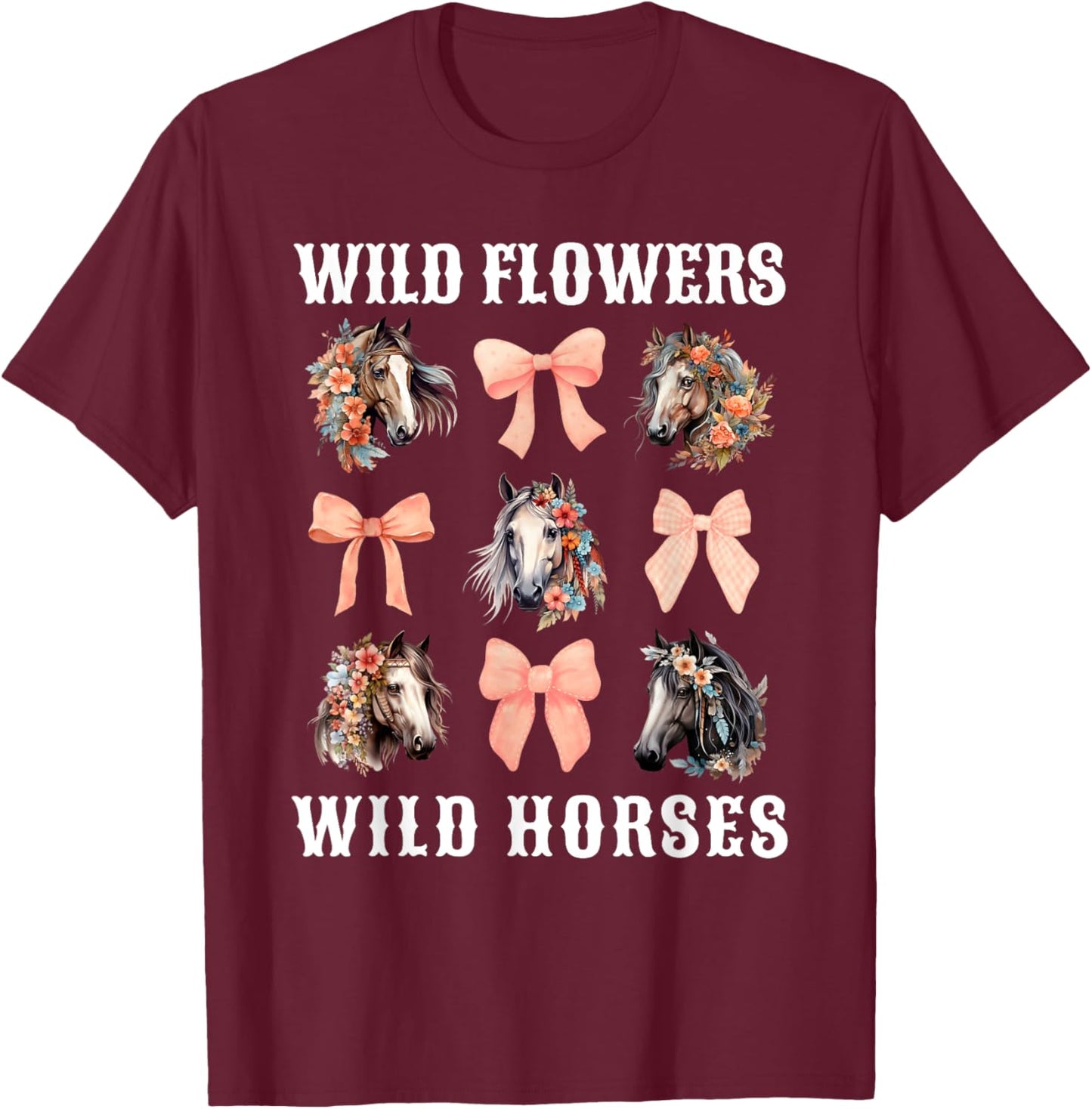 Coquette Horse Riding Horses Flower Horse Lover T-Shirt - T-Shirt | Maroon