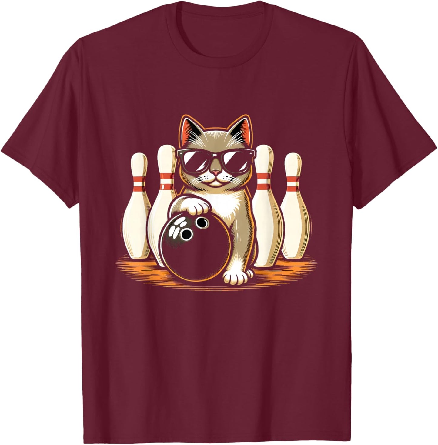 Cat Wearing Sunglasses Playing Bowling Cat Lover T-Shirt - T-Shirt | Maroon