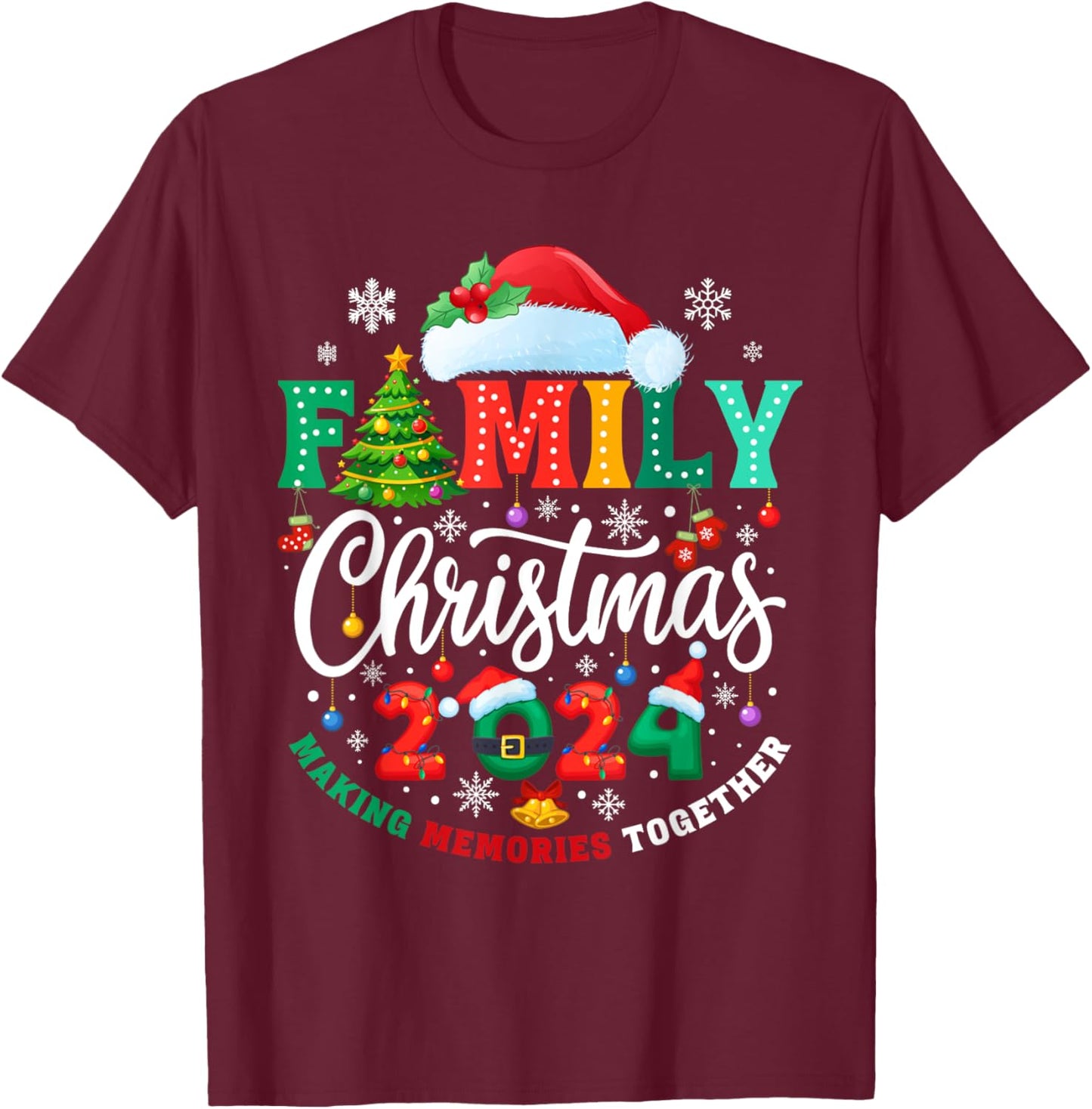 Family Christmas 2024 Matching Outfit Xmas Squad Santa Group T-Shirt - T-Shirt | Maroon