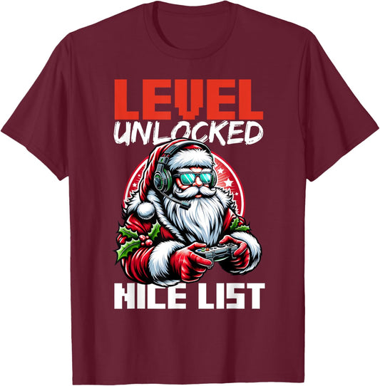 Christmas Gamer Boys Nice List Video Game Santa Xmas T-Shirt - T-Shirt | Maroon