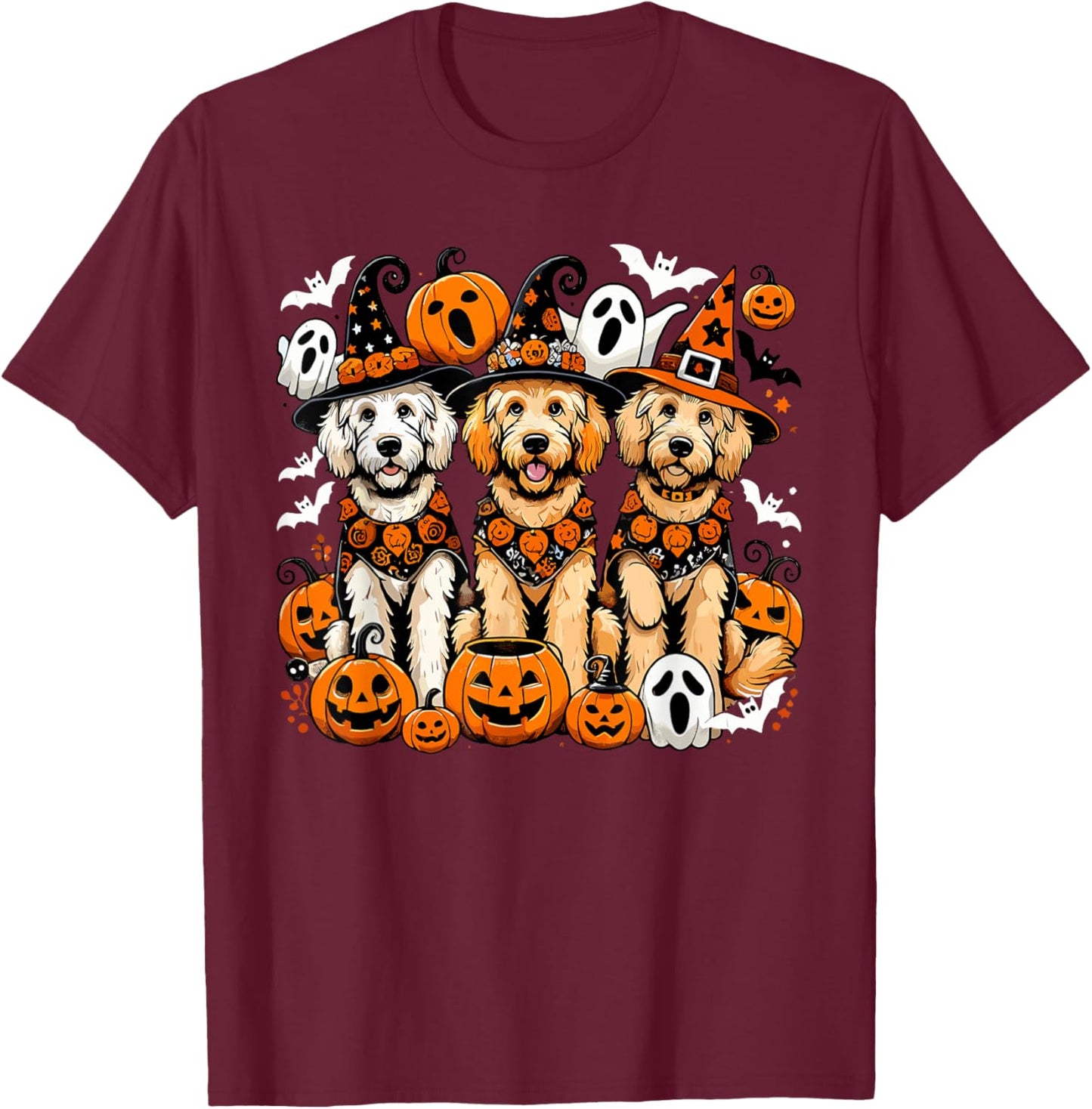 Golden Doodle Halloween Costume, Dog Ghost T-Shirt - T-Shirt | Maroon