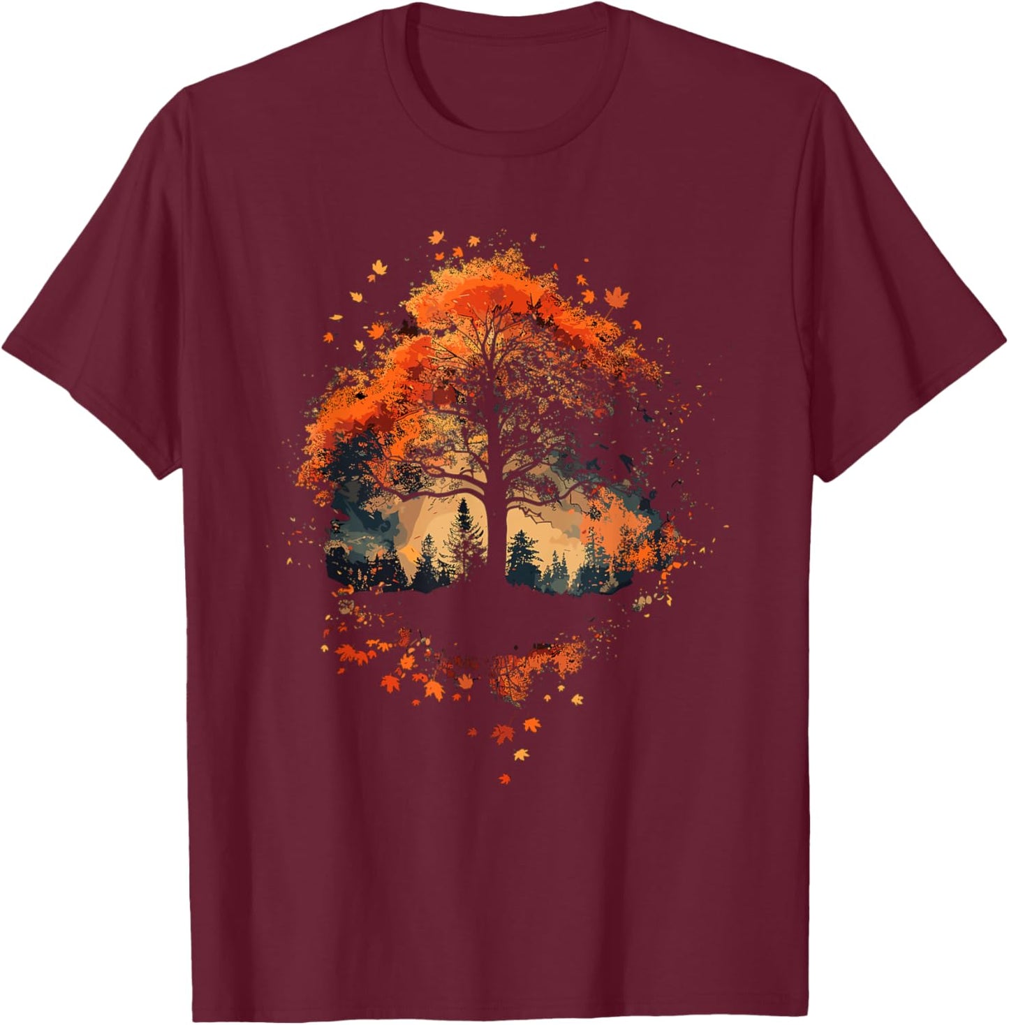 Maple Tree Leaf Autumn Fall Leaves Men T-Shirt - T-Shirt | Maroon