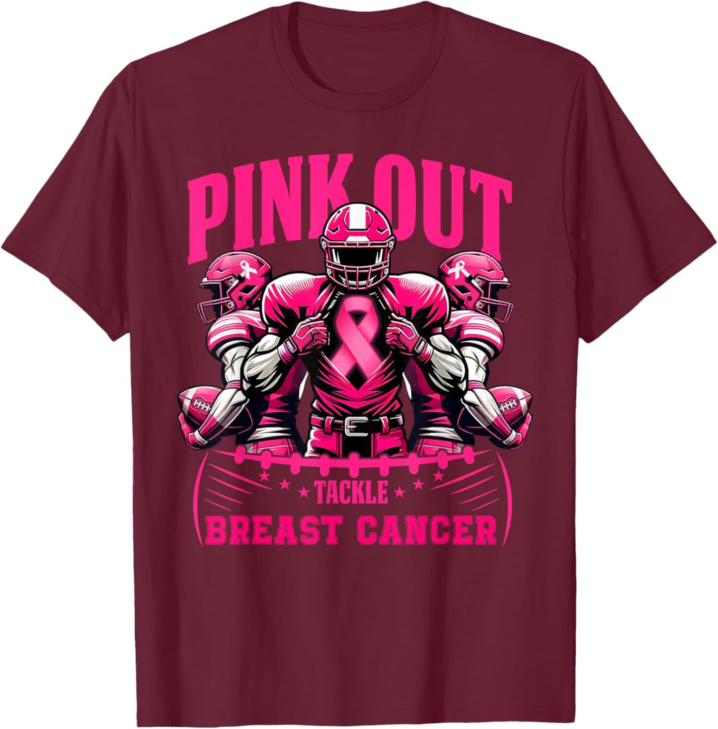 Pink Out Football Game Tackle Breast Cancer Spirit Week T-Shirt - T-Shirt | Maroon