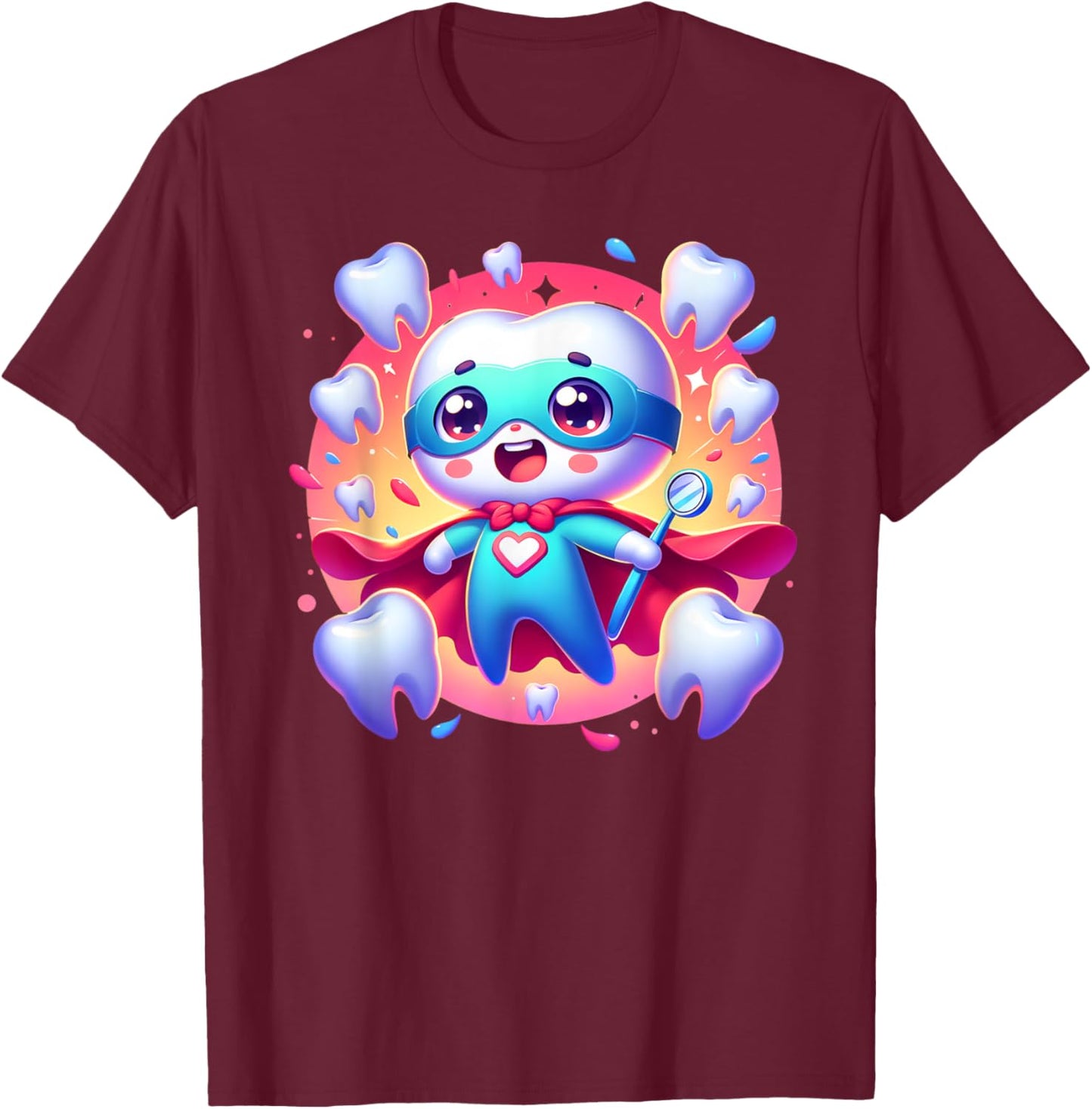 Cute Super Hero Dentist Superhero Tooth Doctor T-Shirt - T-Shirt | Maroon
