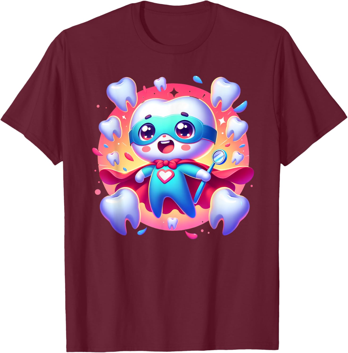 Cute Super Hero Dentist Superhero Tooth Doctor T-Shirt - T-Shirt | Maroon