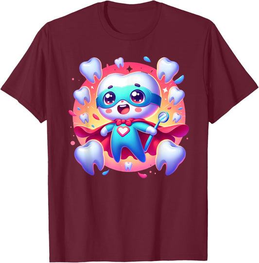 Cute Super Hero Dentist Superhero Tooth Doctor T-Shirt - T-Shirt | Maroon