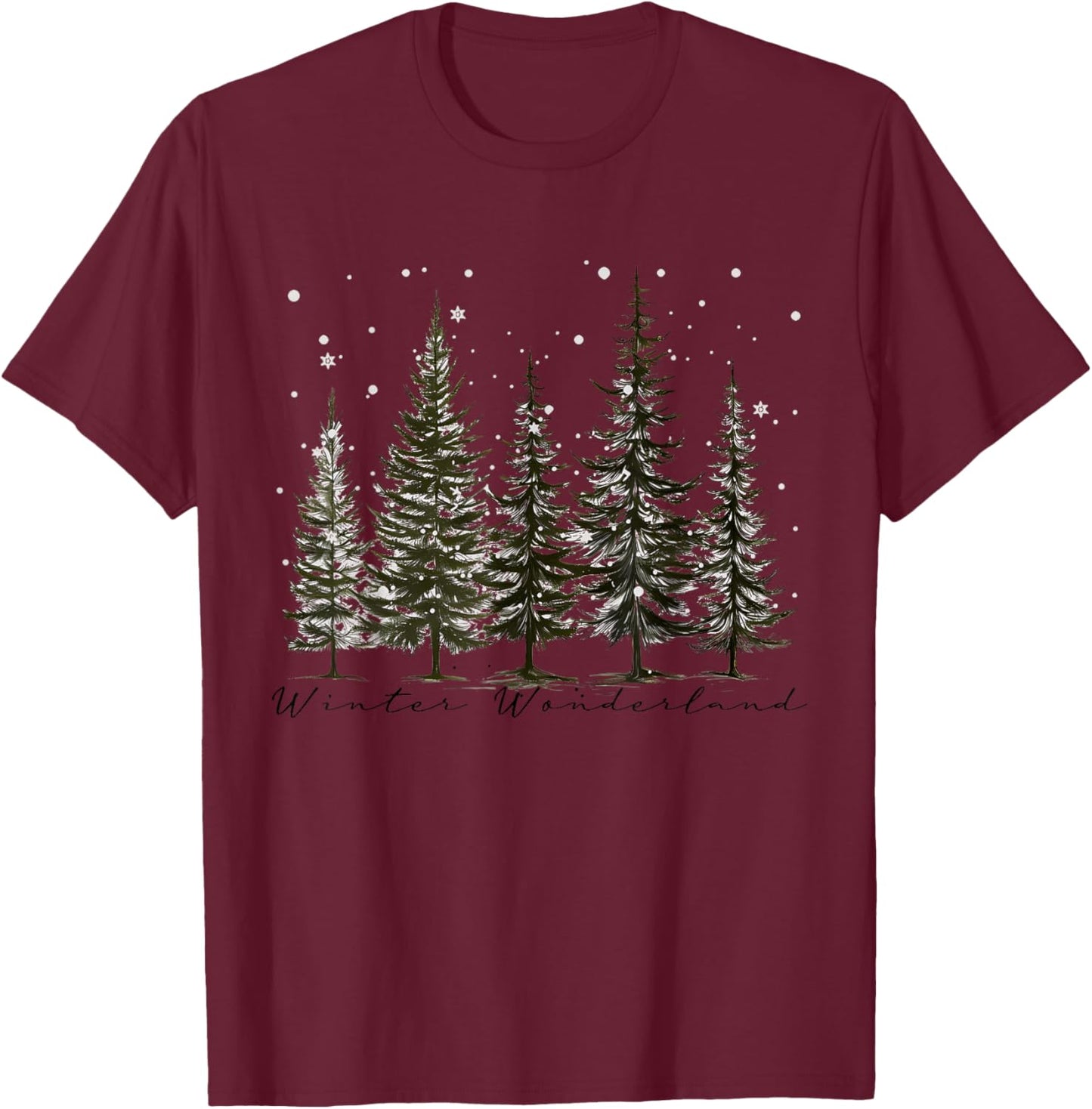 Winter Wonderland Pine Tree Nature Lover Hiking Camping T-Shirt - T-Shirt | Maroon