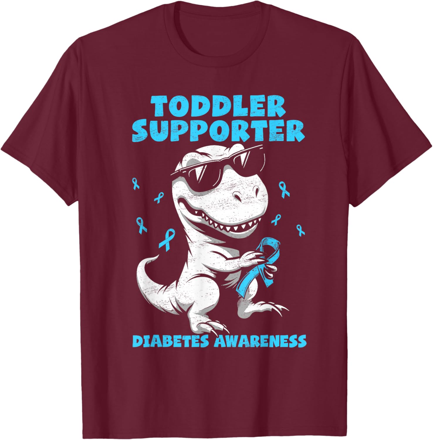 Support Squad Diabetes Awareness T Rex Kid Boy T1D Type 1 T-Shirt - T-Shirt | Maroon