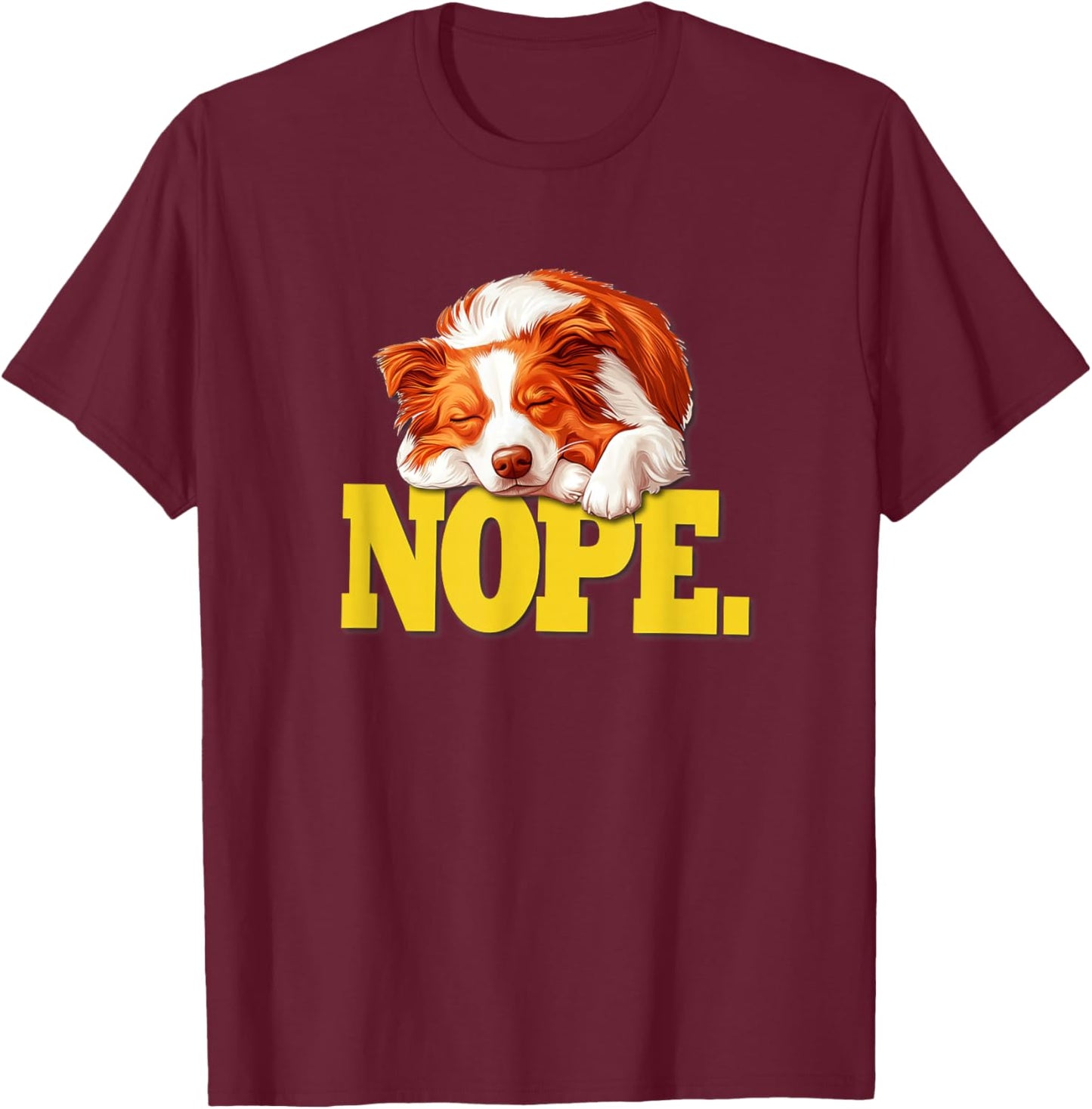 Kids Funny Lazy Sleep Nap NOPE Red Border Collie Lover T-Shirt - T-Shirt | Maroon