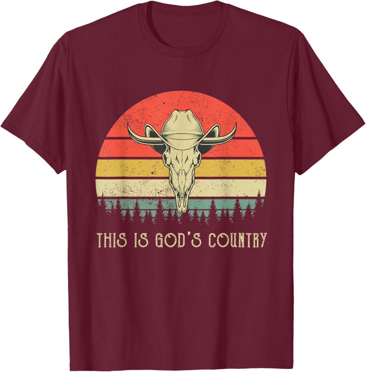 This Is God's Music Country Outfit Bull Skulls Western Howdy T-Shirt - T-Shirt | Maroon