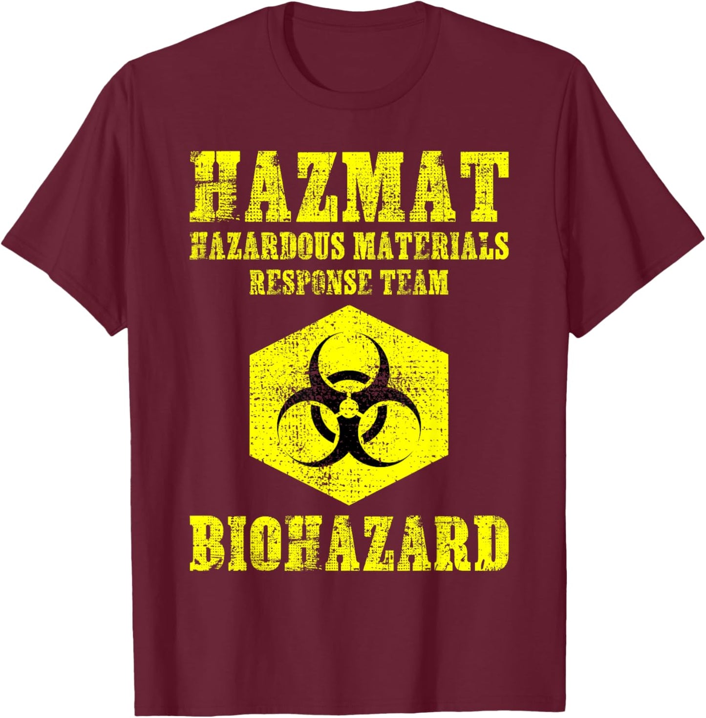 Hazardous Material Hazmat Response Team Grunge Biohazard T-Shirt - T-Shirt | Maroon