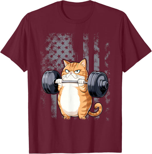 Cat Weightlifting Funny Cat Workout and Fitness T-Shirt - T-Shirt | Maroon