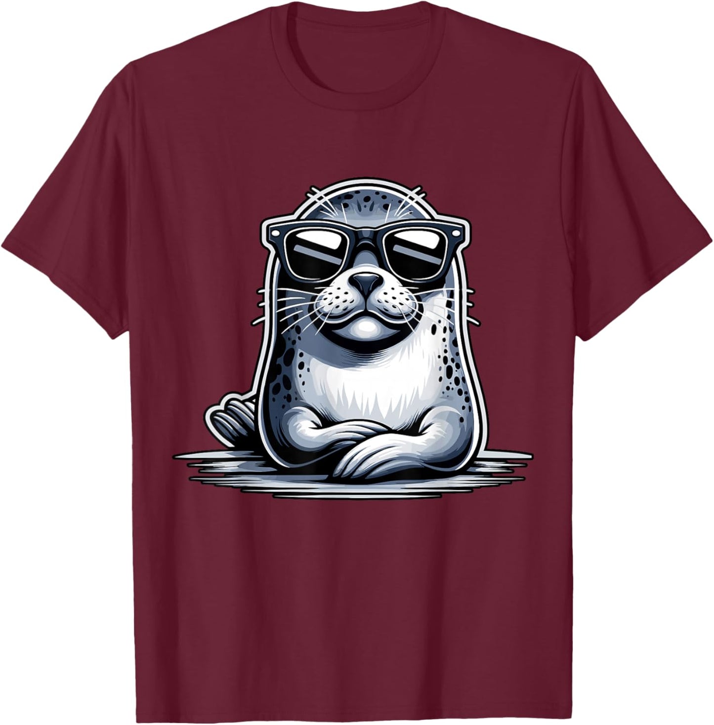 Seal with Sunglasses Sea Lion T-Shirt - T-Shirt | Maroon