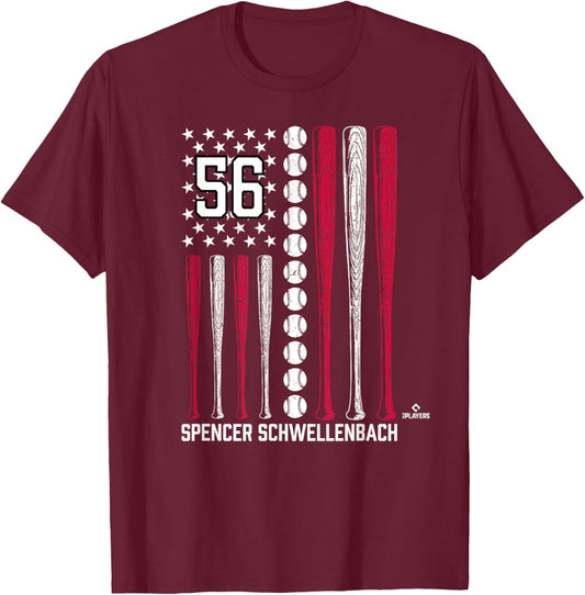 Baseball American Flag Spencer Schwellenbach Atlanta T-Shirt - T-Shirt | Maroon