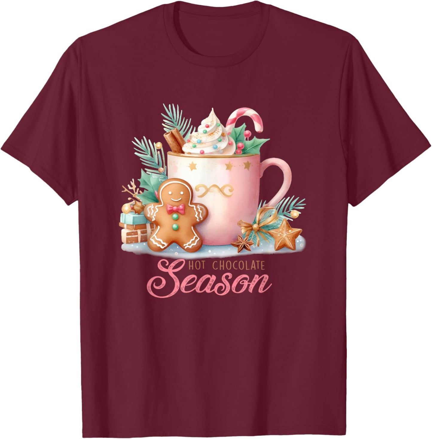 Cute Hot Chocolate Season T-Shirt - T-Shirt | Maroon