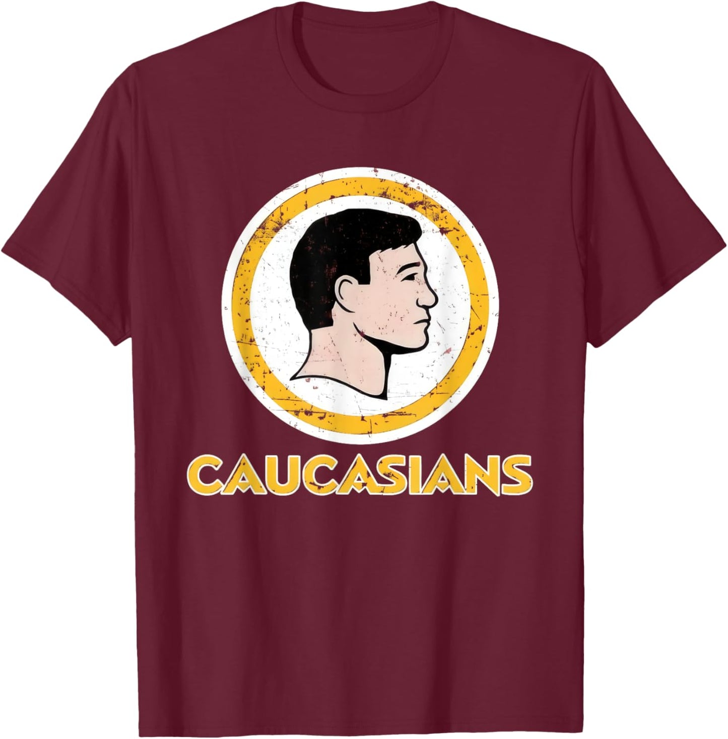 Caucasians Funny Retro Sports Logo Pun - Sarcastic Parody T-Shirt - T-Shirt | Maroon
