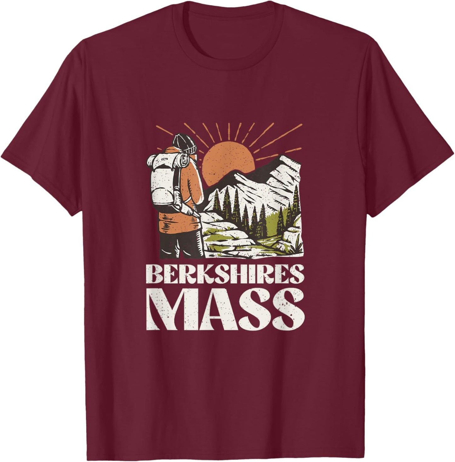 Vintage Hiker on Mountain Berkshires Mass Hiking T-Shirt - T-Shirt | Maroon
