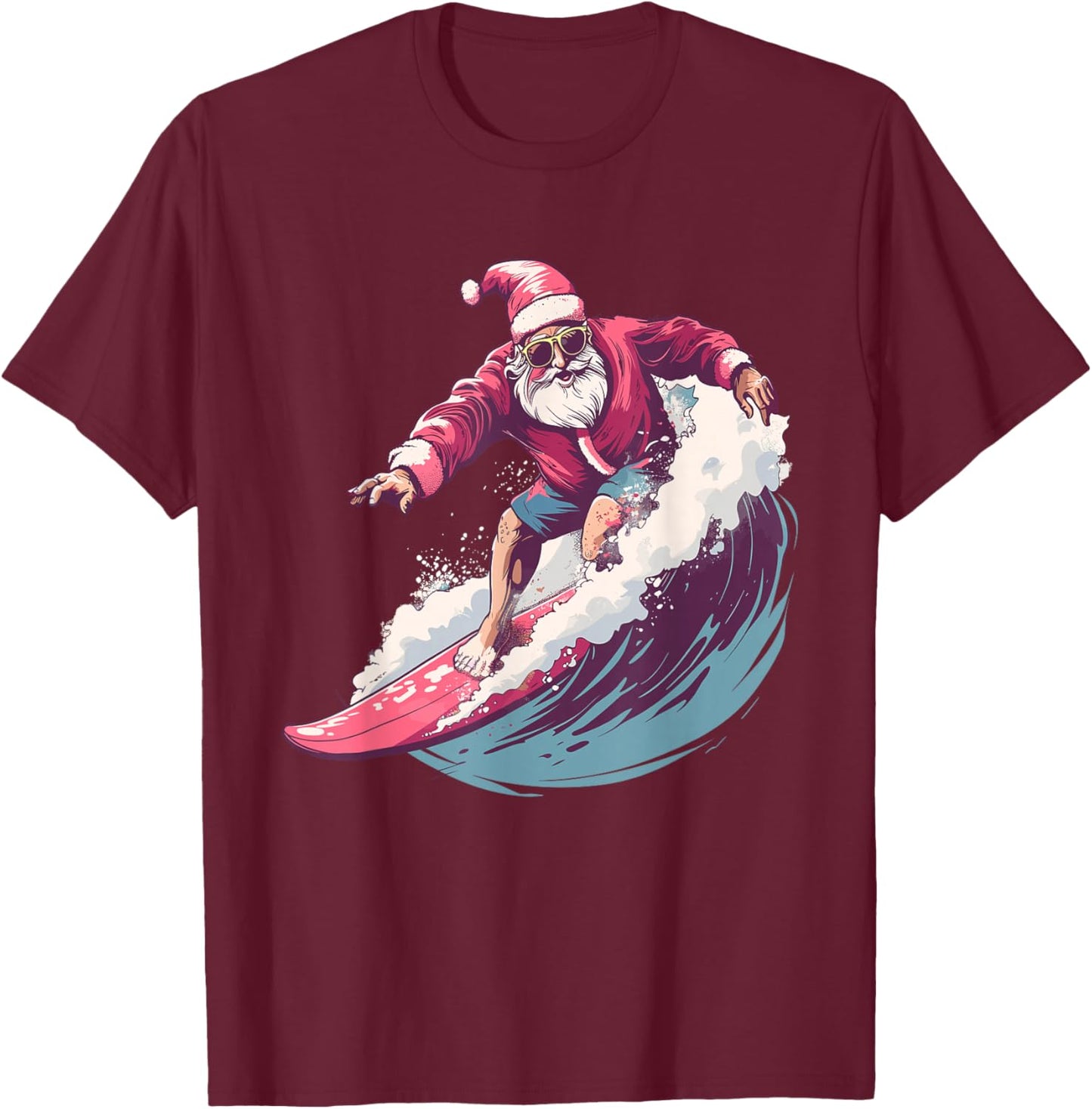 Christmas Surfing Santa Surfboarder Surf Lover Xmas Pajama T-Shirt - T-Shirt | Maroon