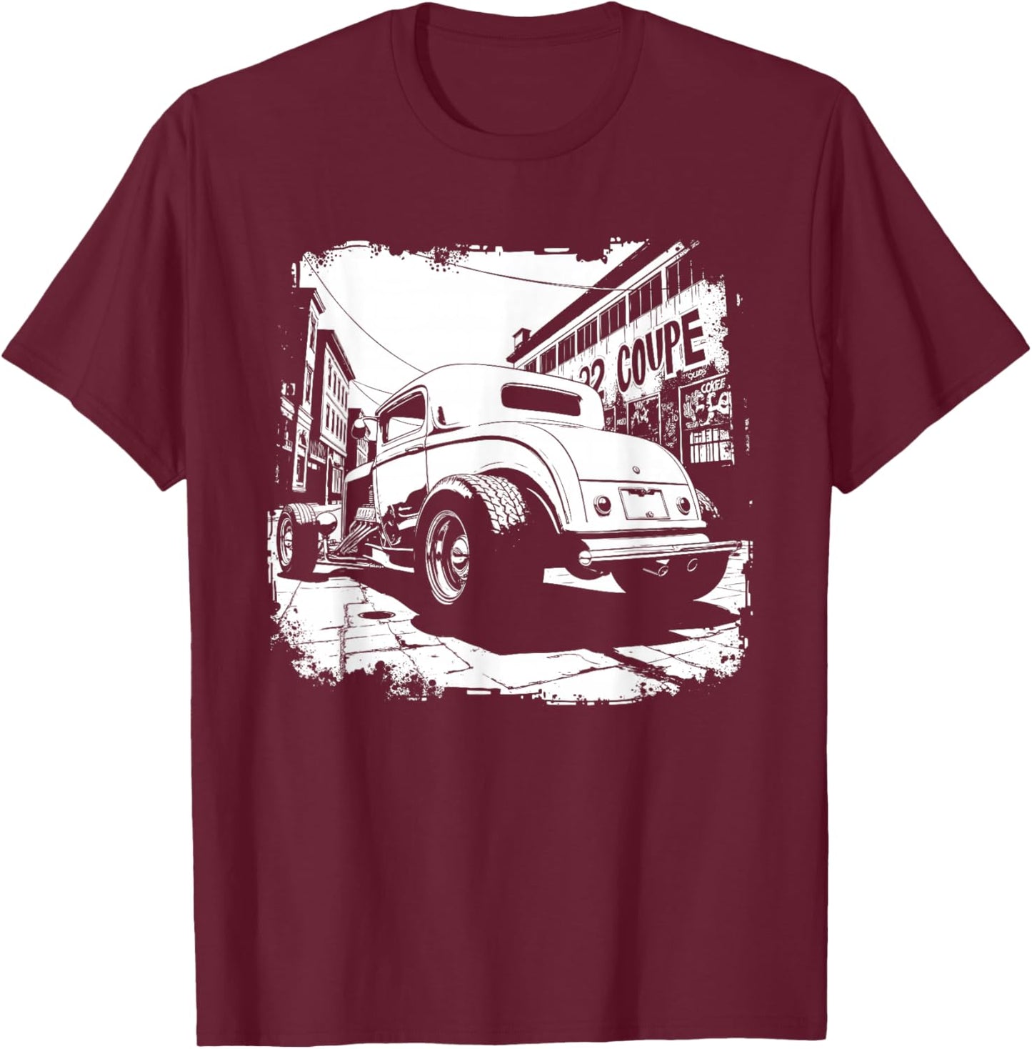 32 Deuce Coupe Silhouette 3 Window Deuce Coupe Hot Rod T-Shirt - T-Shirt | Maroon