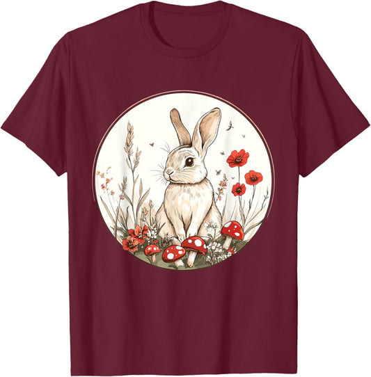 Cottagecore Rabbit T-Shirt - T-Shirt | Maroon