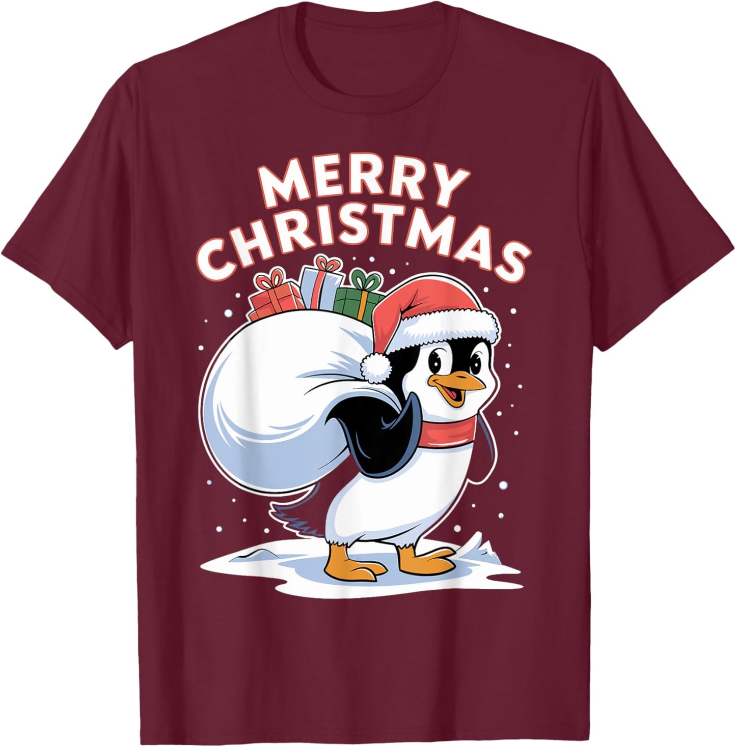 Merry Christmas Emperor Penguin T-Shirt - T-Shirt | Maroon