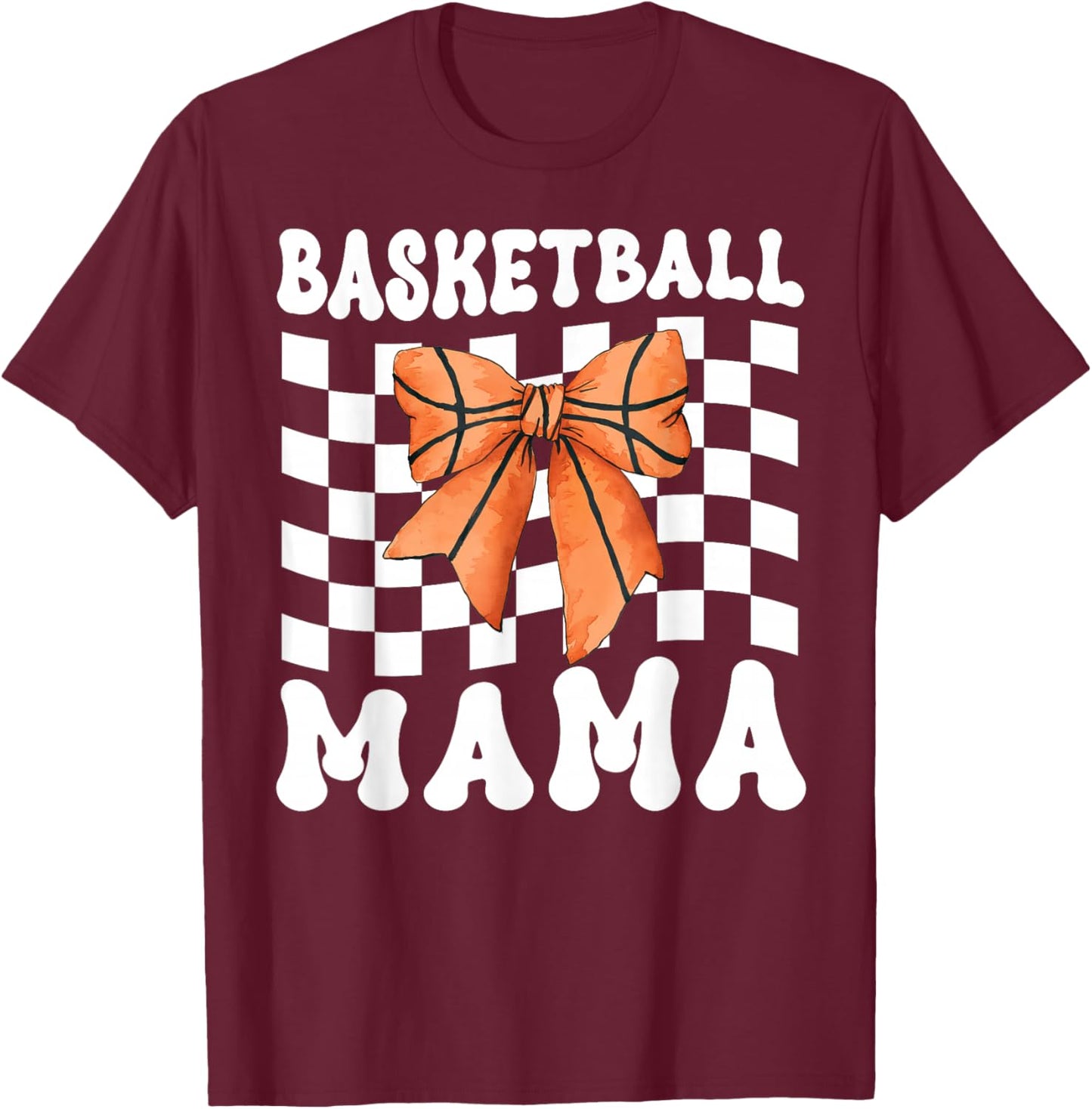 Basketball Mama Coquette Bow Game Day Funny Sports Lover Mom T-Shirt - T-Shirt | Maroon