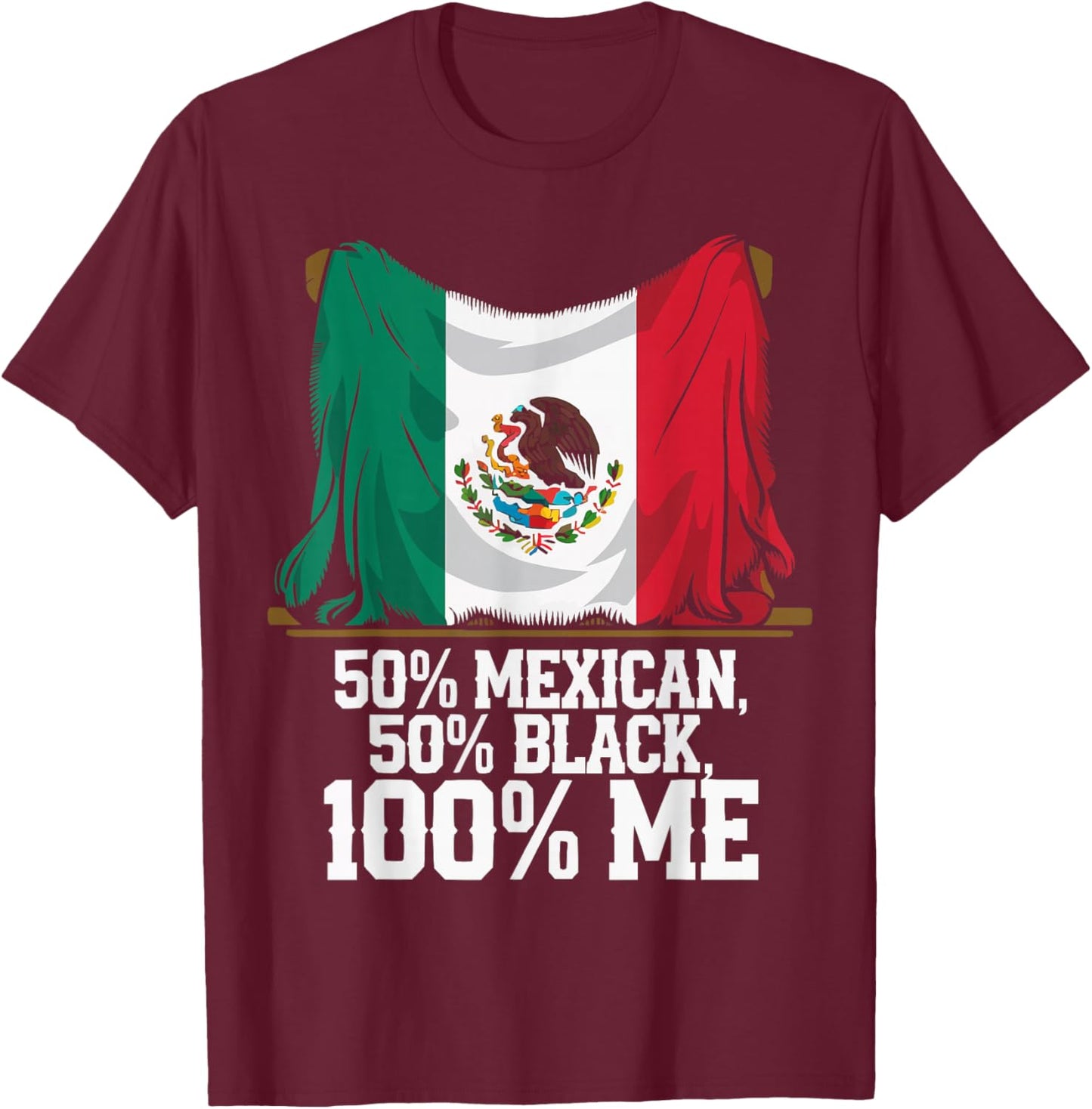 Half Mexican Half African American USA Flag Black America T-Shirt - T-Shirt | Maroon