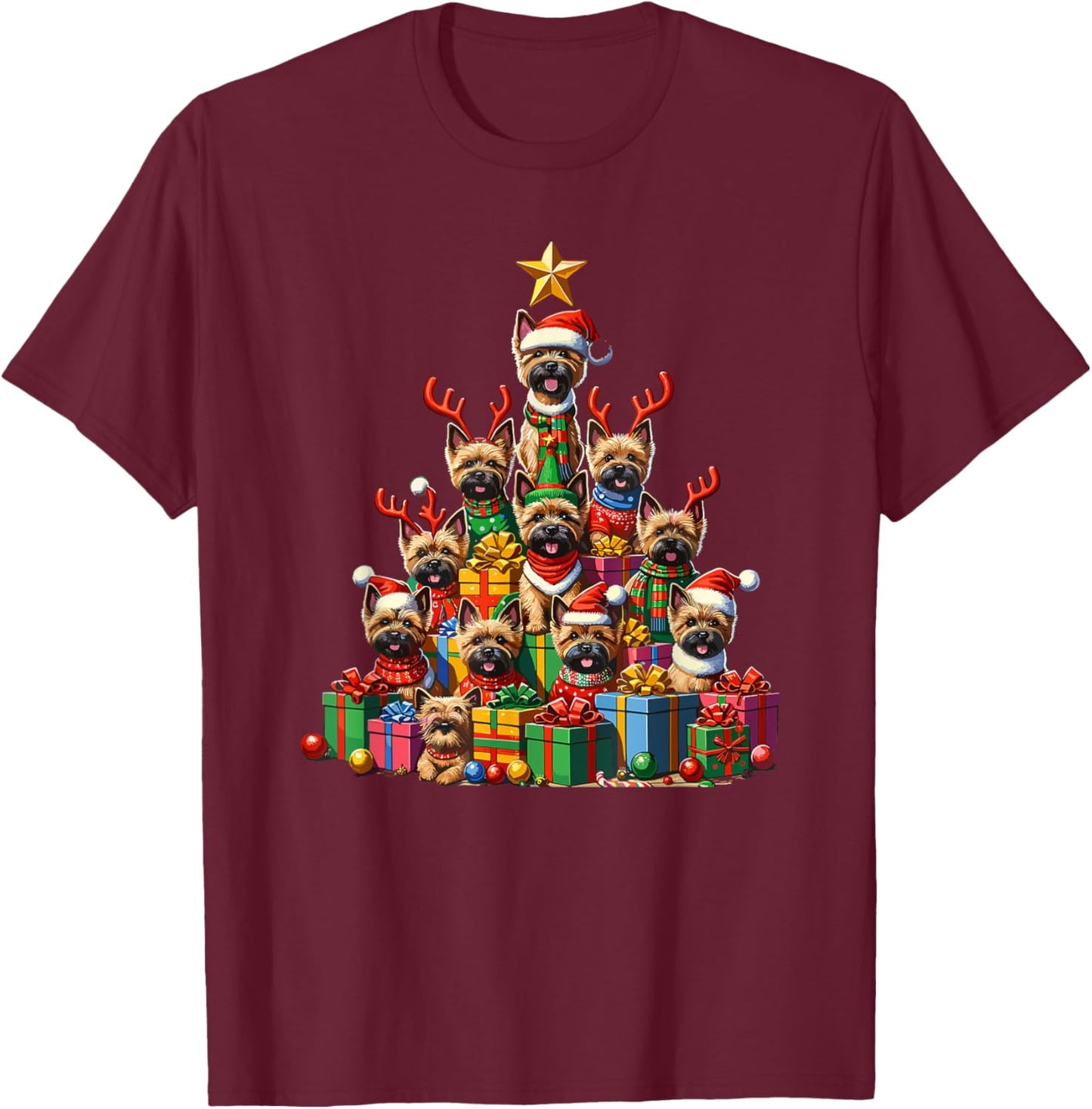 Christmas Tree Cairn Terrier Terriers T-Shirt - T-Shirt | Maroon
