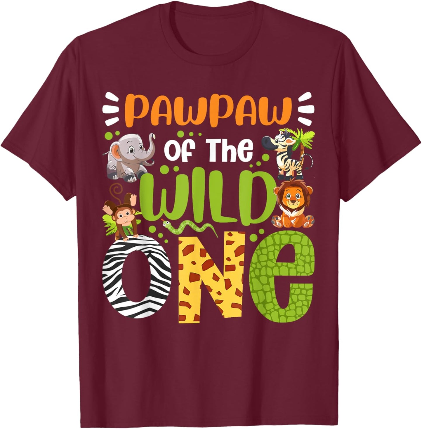 Pawpaw Of The Wild One Kids Safari Zoo Birthday Family T-Shirt - T-Shirt | Maroon