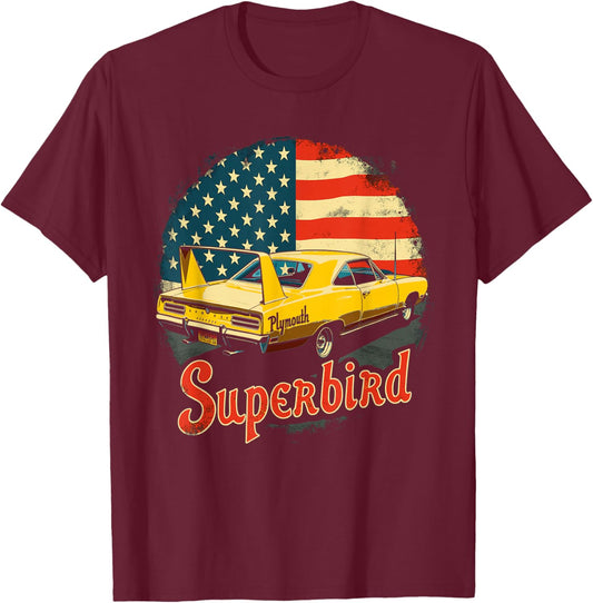 1970 Plymouth Superbird Vintage Classic car American Flag T-Shirt - T-Shirt | Maroon