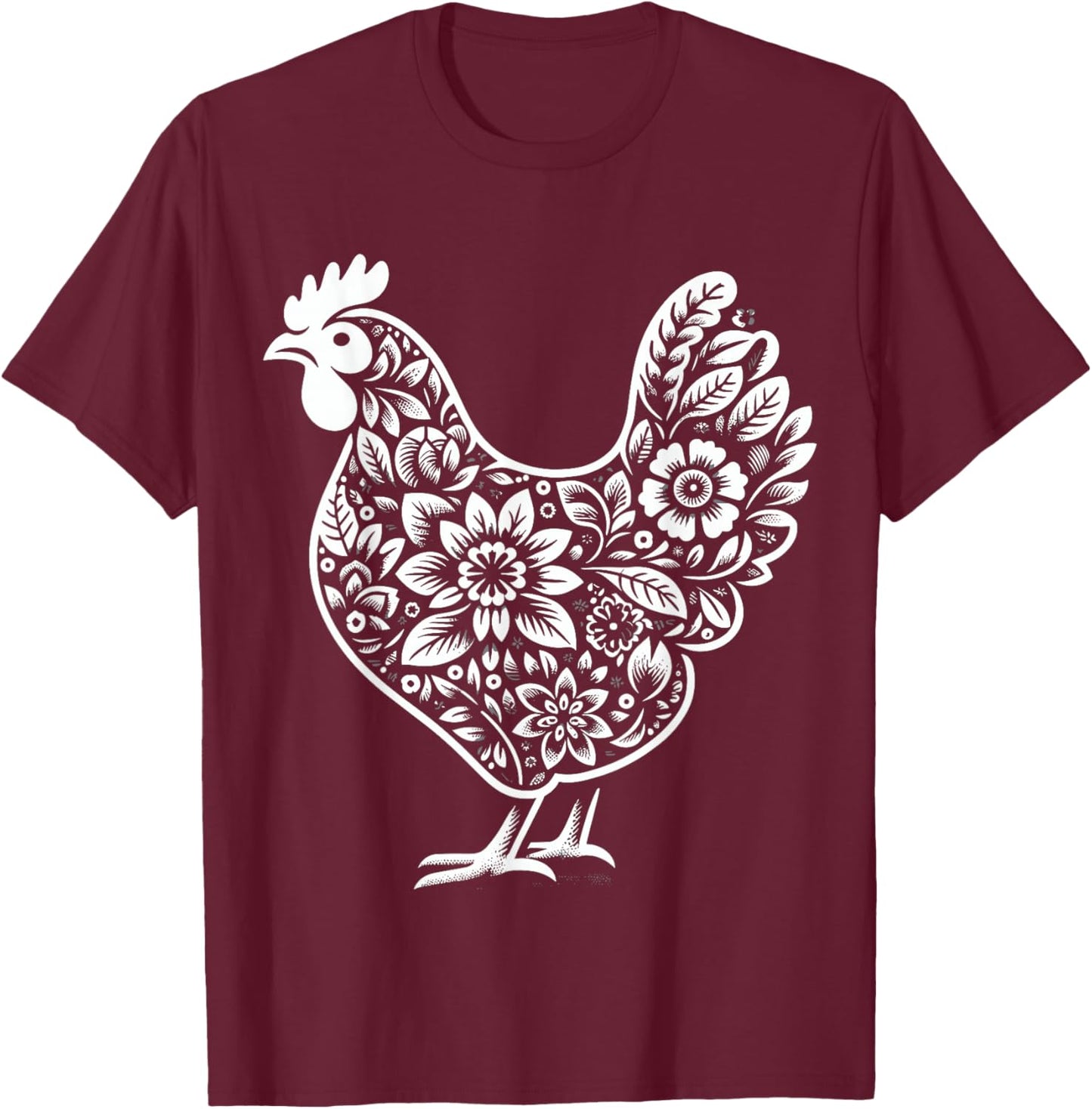 Floral Chicken Farmer Chicken Girl Flower T-Shirt - T-Shirt | Maroon
