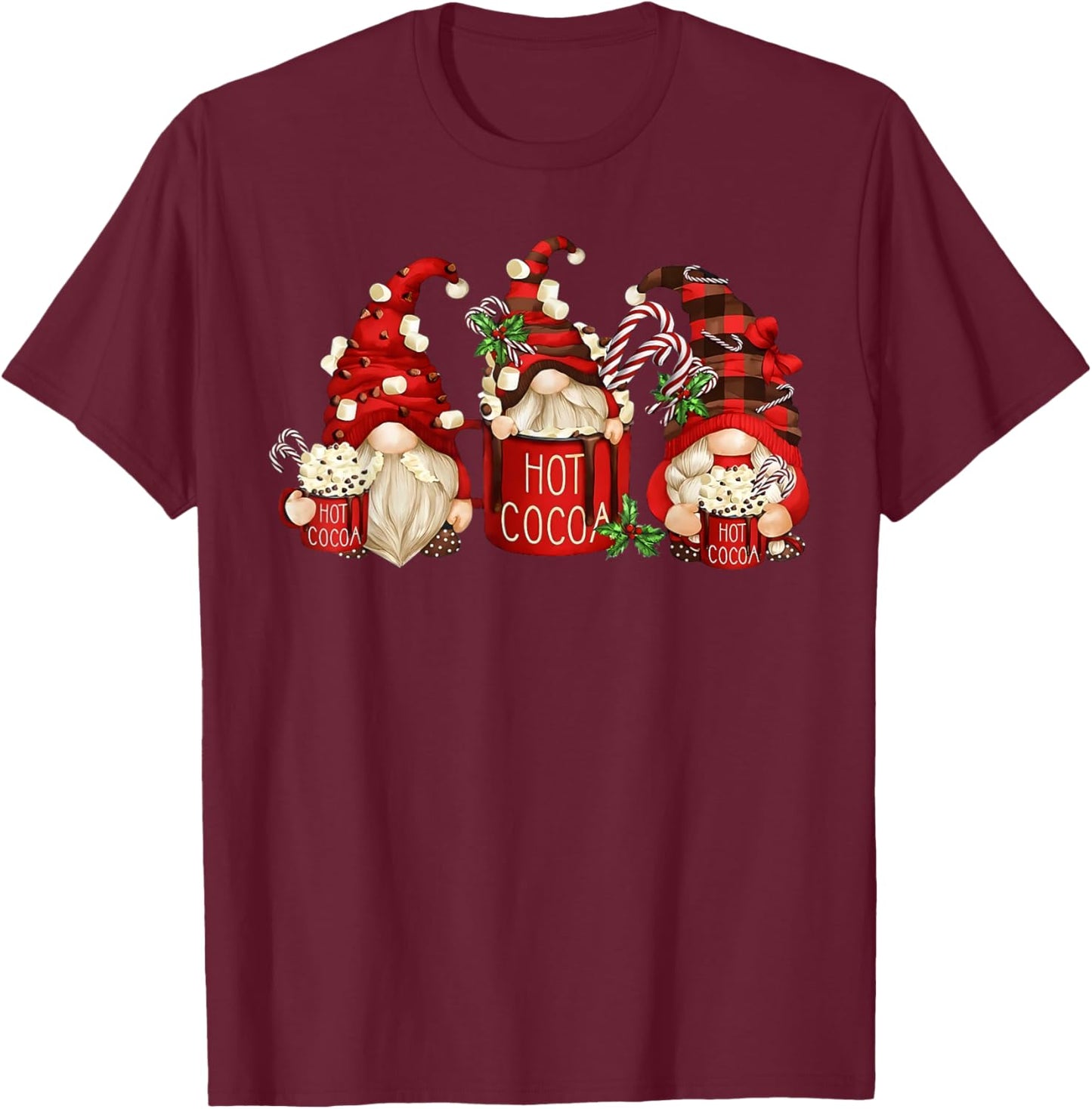Cute Retro Chocolate Hot Cocoa Mug Funny Gnomes Christmas T-Shirt - T-Shirt | Maroon