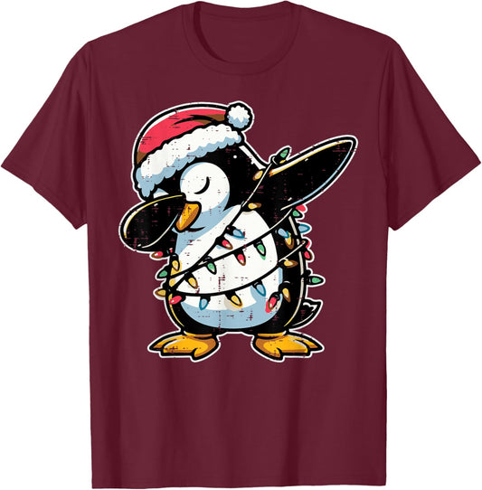 Christmas Penguin Dab Xmas Boys Girls Kids Toddler Youth T-Shirt - T-Shirt | Maroon