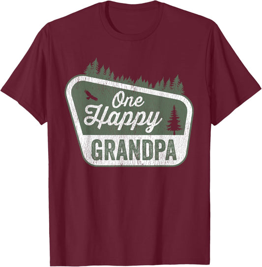 One Happy Grandpa Matching Family Birthday Party Camping T-Shirt - T-Shirt | Maroon
