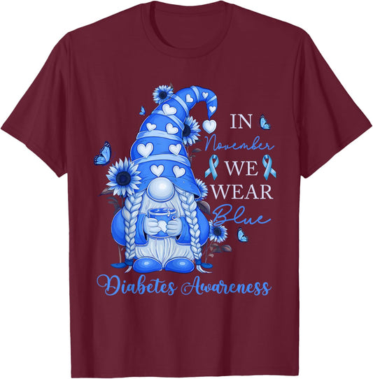 In November We Wear Ribbon Blue Diabetes Awareness Women Kid T-Shirt - T-Shirt | Maroon