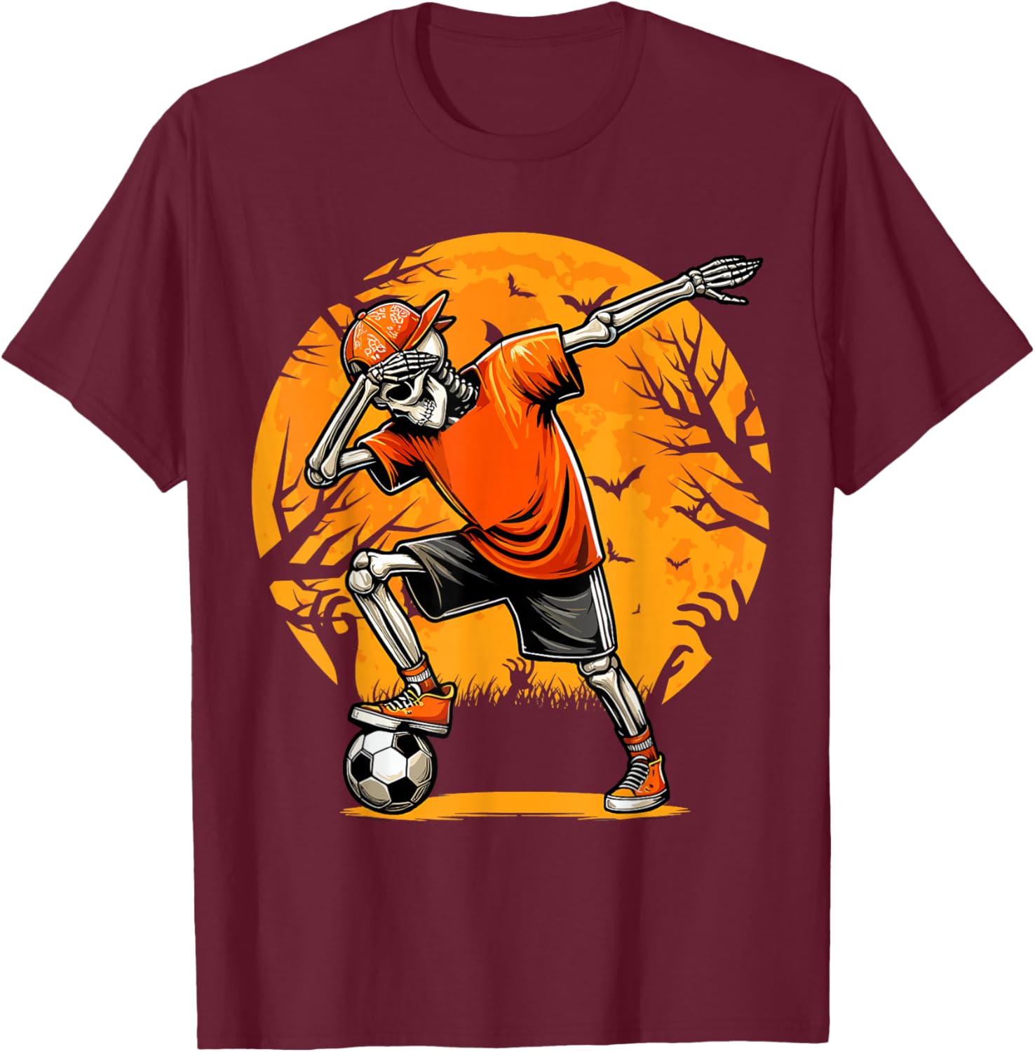 Dabbing Soccer Skeleton Funny Football Boys Soccer Halloween T-Shirt - T-Shirt | Maroon
